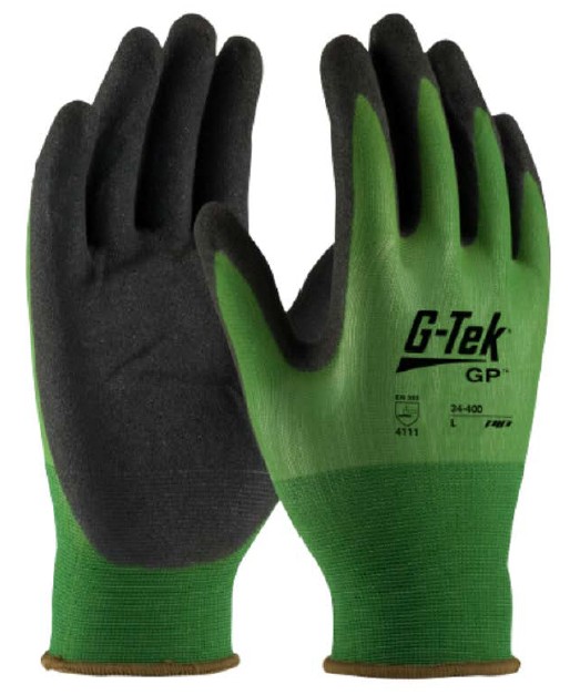G-Tek Seamless Green Knit Nylon Gloves with Black Nitrile MicroFinish Grip