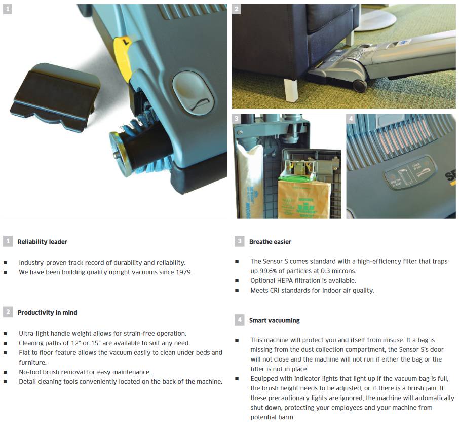 Windsor Sensor XP12 12" Upright One Motor Vacuum with Auto Height