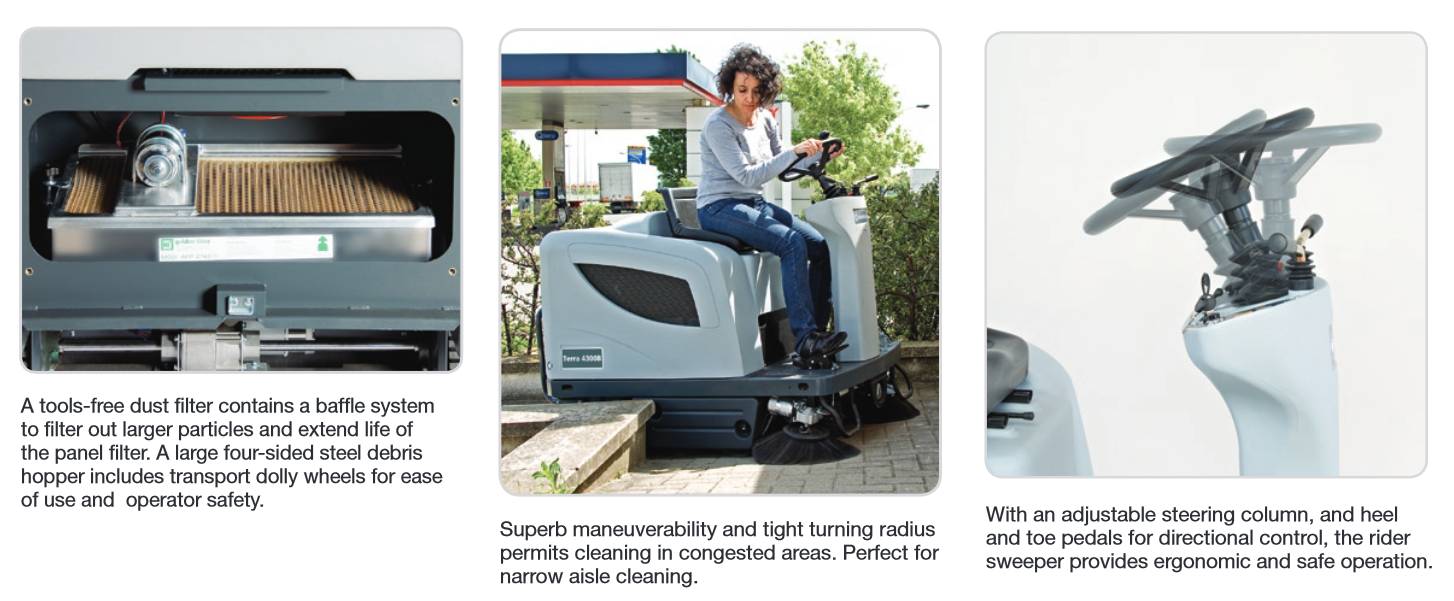 Advance Terra 4300B 46" Compact AGM Battery Riding Sweeper with On