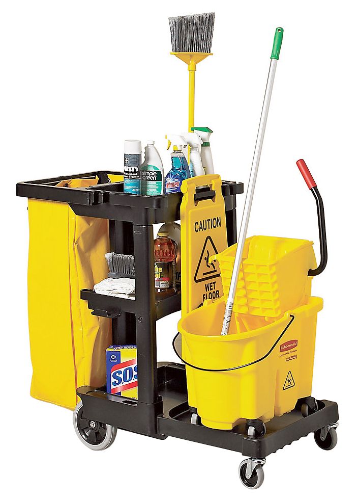 Rubbermaid Janitor Cleaning Cart with Zippered Yellow Vinyl Bag SupplyDen