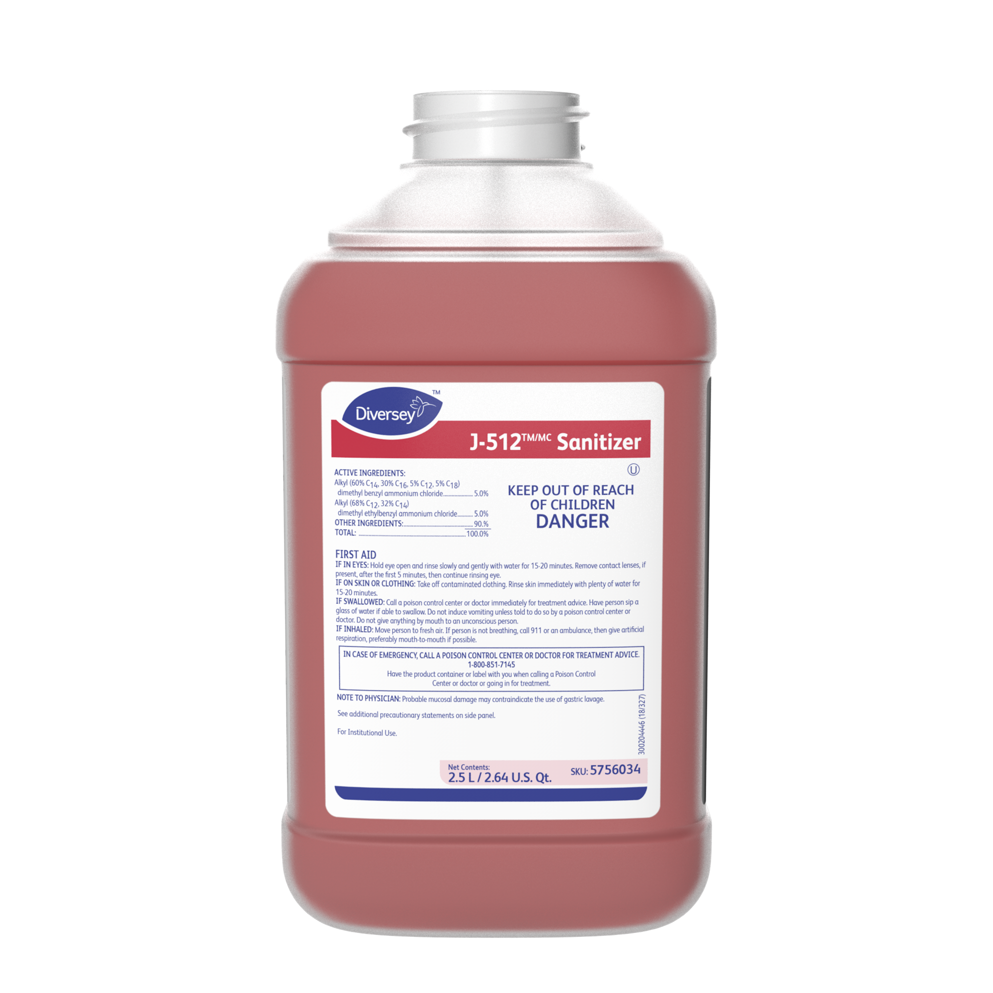 Diversey J512 Foodservice Sanitizer 5756034 2.5 Liter JFill, 2