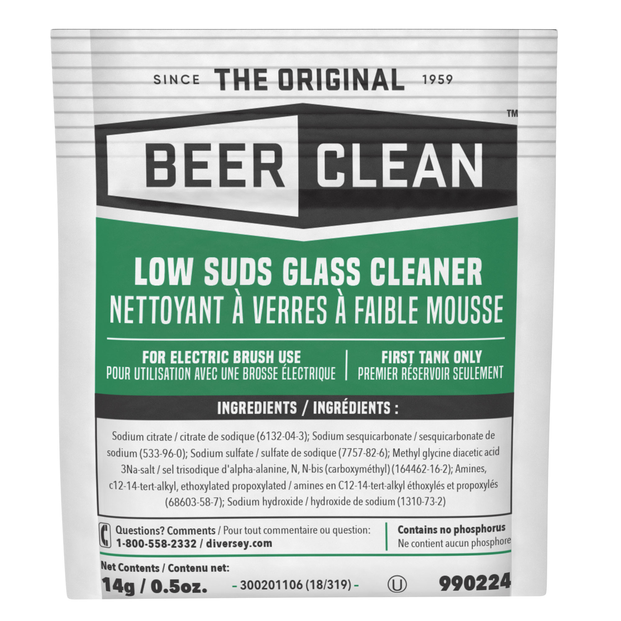 Beer Clean Low Suds Powdered Glass Cleaner 990224 - 0.5 Ounce Packets, 100 Count
