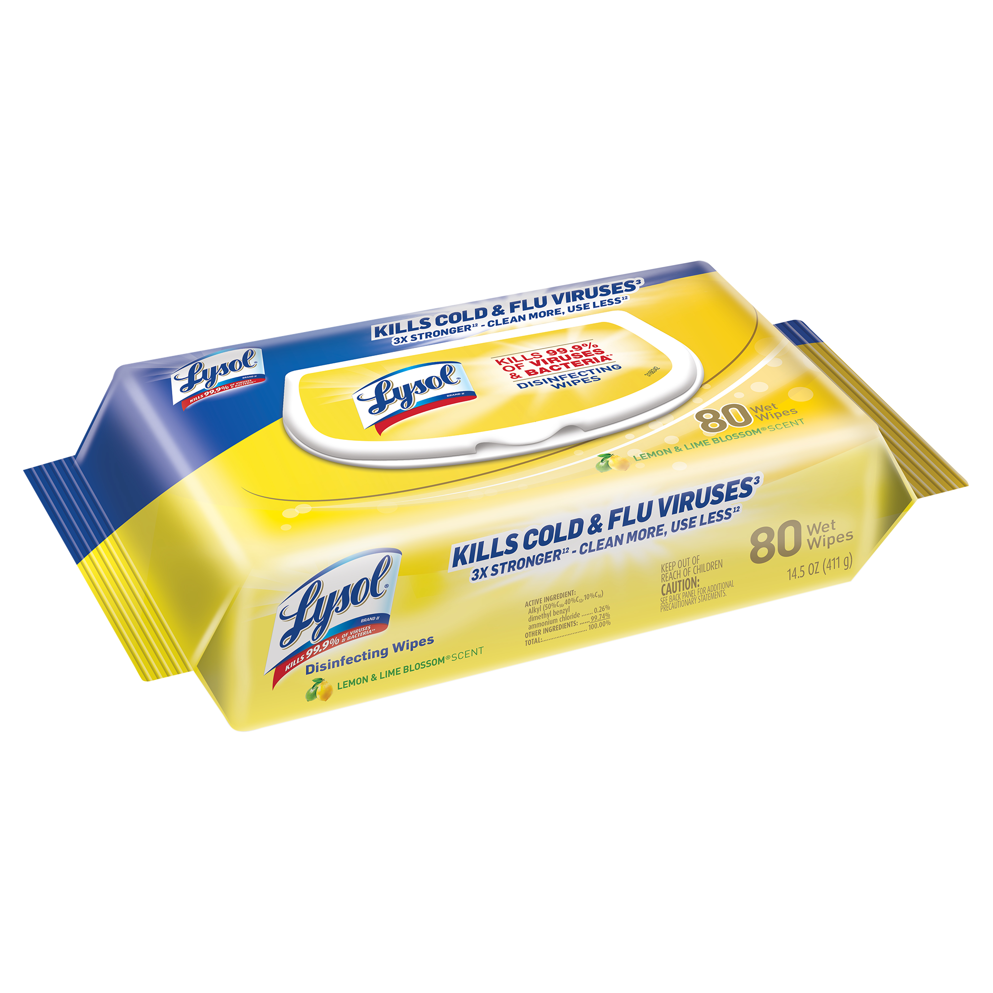 Lysol 99716 Lemon & Lime Blossom Scent Surface Disinfectant Wipes - 80 count, 6 per case