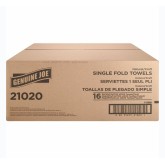 Genuine Joe 21020 Natural Singlefold Paper Towels - 4000/case