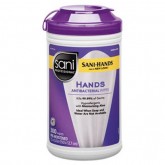 Sani 7.5 inch x 5 inch White Antibacterial Wipes - 300 wipes per canister, 6 canisters per case