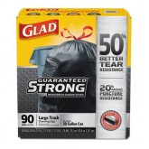 Glad Drawstring Outdoor 30" x 33" 1.05 Mil Can Liner, 30 Gallon - Black, 90 Count