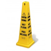 Rubbermaid 4-Sided 36" Safety Cone with Multi-Lingual "Caution, Wet Floor" Imprint - Yellow