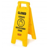 Rubbermaid 2-Sided Floor Safety Sign with Multi-Lingual "Closed" Imprint - Yellow