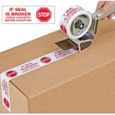 Pre-Printed 2 mil Carton Sealing Tape - 2" x 110 yards, "Stop if Seal is Broken"