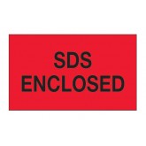 3" x 5" Pre-Printed Labels "SDS Enclosed" - Fluorescent Red, 500 per Roll
