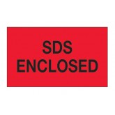 3" x 5" Pre-Printed Labels "SDS Enclosed" - Fluorescent Red, 500 per Roll
