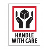 3" x 4" White with Red & Black "Handle With Care" Labels