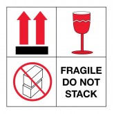 4" x 4" White with Red & Black "Fragile - Do Not Stack" Labels