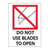 3" x 4" White with Red & Black "Do Not Use Blades to Open" Labels
