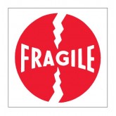 4" x 4" Red & White "Fragile" Labels - Fractured Logo
