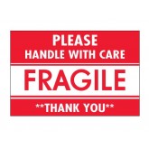 2" x 3" Red & White "Fragile - Handle With Care - Thank You" Labels