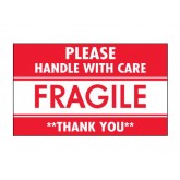 3" x 5" Red & White "Fragile - Handle With Care - Thank You" Labels