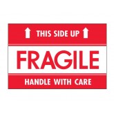 2" x 3" Red & White "Fragile - This Side Up - HWC" Labels