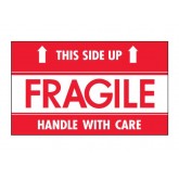 3" x 5" Red & White "Fragile - This Side Up - HWC" Labels