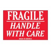 2" x 3" Red & White "Fragile - Handle With Care - Made In America" Labels
