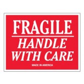 3" x 5" Red & White "Fragile - Handle With Care - Made In America" Labels