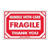 2" x 3" Red & White "Fragile - Handle With Care - Thank You - Made In America" Labels
