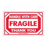 3" x 5" Red & White "Fragile - Handle With Care - Thank You - Made In America" Labels