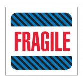 4" x 4" White & Blue, Red, Black Striped "Fragile" Labels