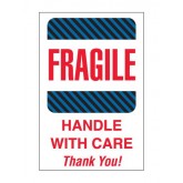 4" x 6" White & Blue, Red, Black Striped "Fragile - Handle With Care - Thank You!" Labels