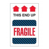 4" x 6" White & Blue, Red, Black Striped "This End Up - Fragile" Labels