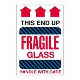 4" x 6" White & Blue, Red, Black Striped "Fragile Glass - This End Up" Labels