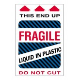 4" x 6" White & Blue, Red, Black Striped "Fragile - Liquid in Plastic" Labels