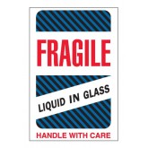 4" x 6" White & Blue, Red, Black Striped "Fragile - Liquid in Glass" Labels
