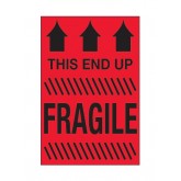 4" x 6" Fluorescent Red "This End Up - Fragile" Labels