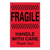 2" x 3" Fluorescent Red "Fragile - Handle With Care" Labels