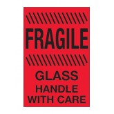 4" x 6" Fluorescent Red "Fragile - Glass - Handle With Care" Labels