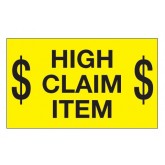 3" x 5" Fluorescent Yellow "$ High Claim Item $" Labels