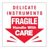 3" x 3" White with Red "Delicate Instruments - Fragile - Handle With Care" Labels