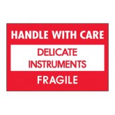 2" x 3" Red with White "Delicate Instruments - Handle With Care - Fragile" Labels