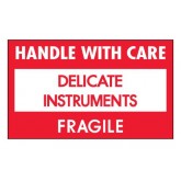 3" x 5" Red with White "Delicate Instruments - Handle With Care - Fragile" Labels