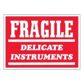3" x 5" Red with White "Fragile - Delicate Instruments" Labels