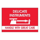 2" x 3" Red with White "Delicate Instruments - Handle With Great Care" - Fragile Labels