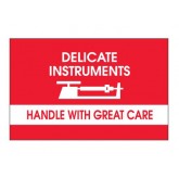 3" x 5" Red with White "Delicate Instruments - Handle With Great Care" - Fragile Labels