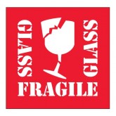 4" x 4" Red with White "Fragile - Glass" Labels