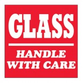 4" x 4" Red with White "Glass - Handle With Care" Labels