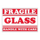 2" x 3" Red & White "Fragile - Glass - Handle With Care" Labels