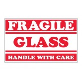 3" x 5" Red & White "Fragile - Glass - Handle With Care" Labels