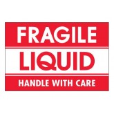 2" x 3" Red & White "Fragile - Liquid - Handle With Care" Labels