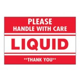 2" x 3" Red & White "Please Handle With Care - Liquid - Thank You" Labels