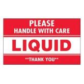 3" x 5" Red & White "Please Handle With Care - Liquid - Thank You" Labels